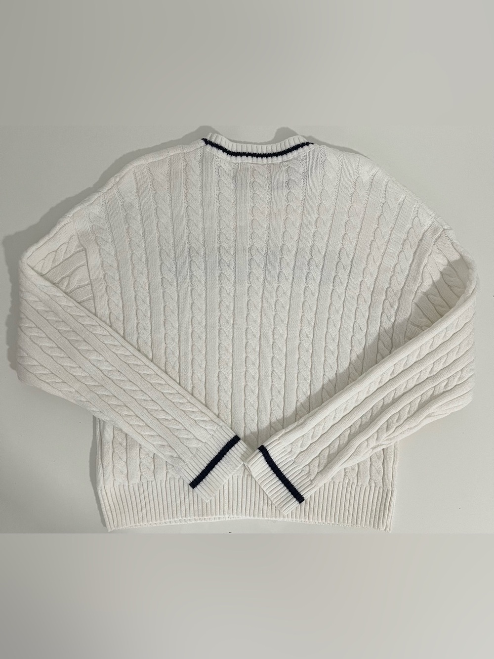 California Cable Knit Sweater XL Cream White Navy Blue PreppyCore Pullover - Picture 3 of 8